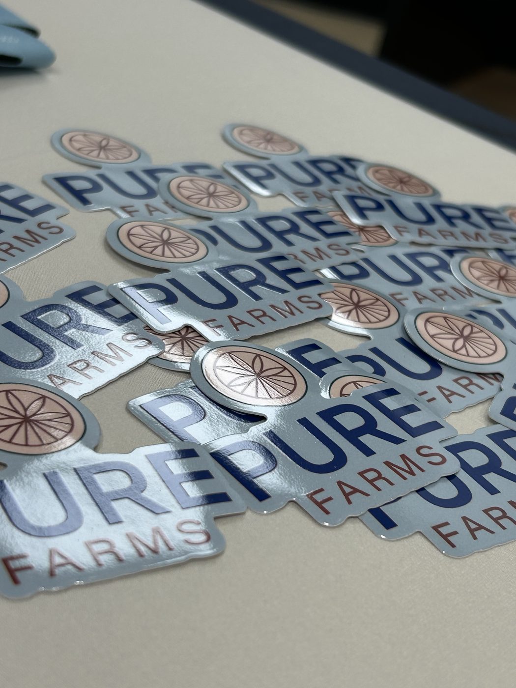 Pure Mississippi Farms branded stickers showing the company logo
